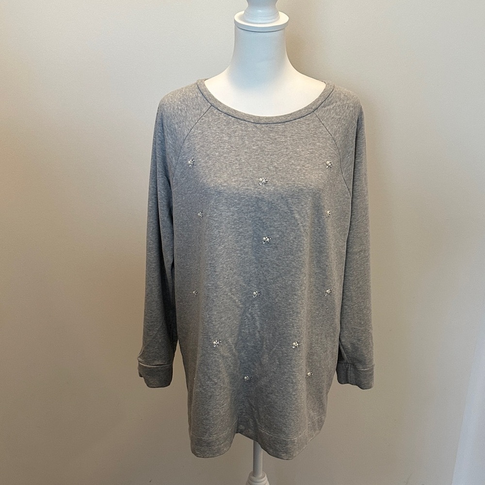 LOFT Plus Gray Embellished Sweatshirt 16/19